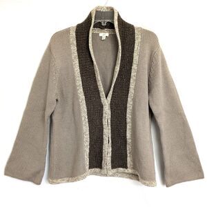 J. Jill Wool Blend Cardigan Sweater Granny Core Cozy Neutral Snap Front Size LP